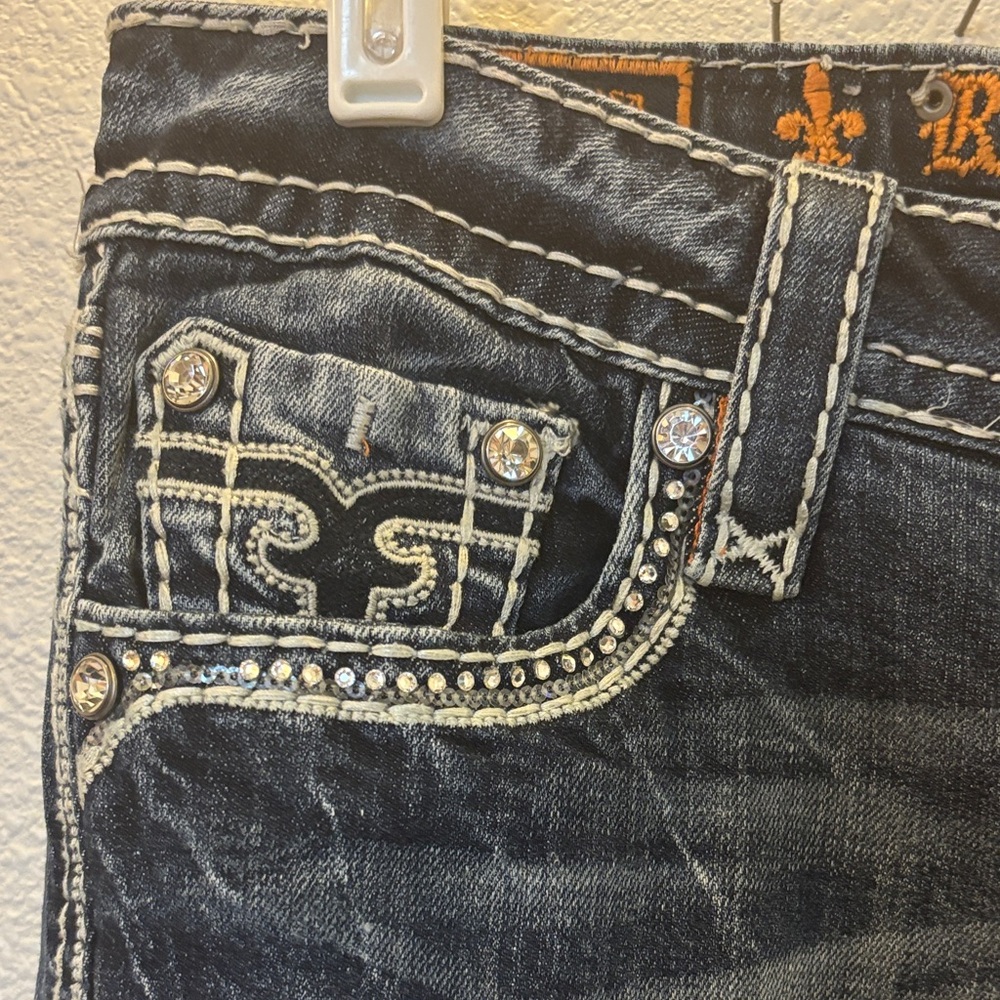 Rock Revival Women's Dark Blue Boot Cut Jeans with Rhinestone detail - Picture 5 of 12